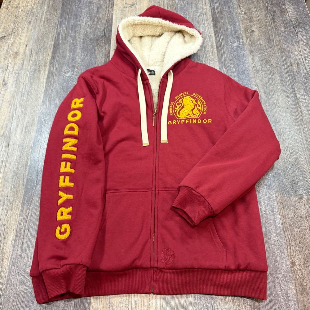 Harry Potter Wizarding World Gryffindor Sherpa Lined Zip Hoodie Maroon Mens M